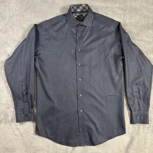 Pronto Uomo Shirt Mens S Navy Cotton Long Sleeve Classic Fit Geometric Button Up